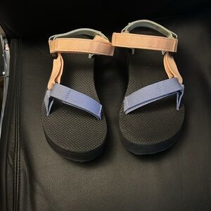 Teva platform sandals with multi colored straps